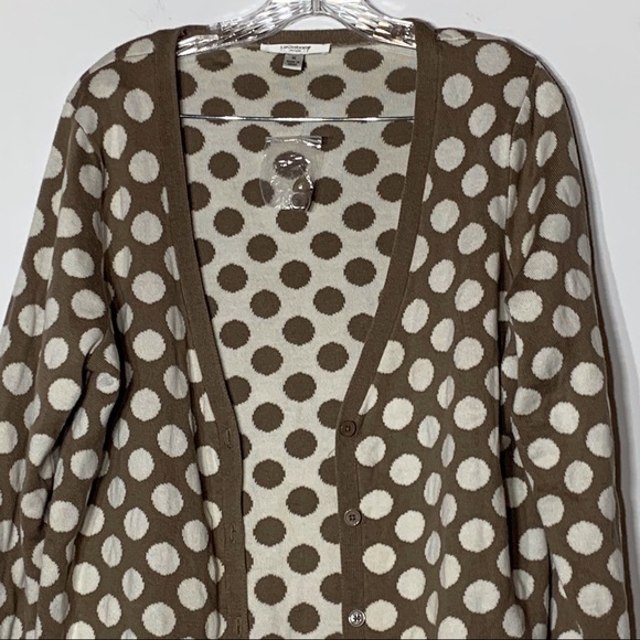 NWOT Liz Claiborne Tan and Cream Polka Dot Cardigan Sweater - Picture 4 of 4